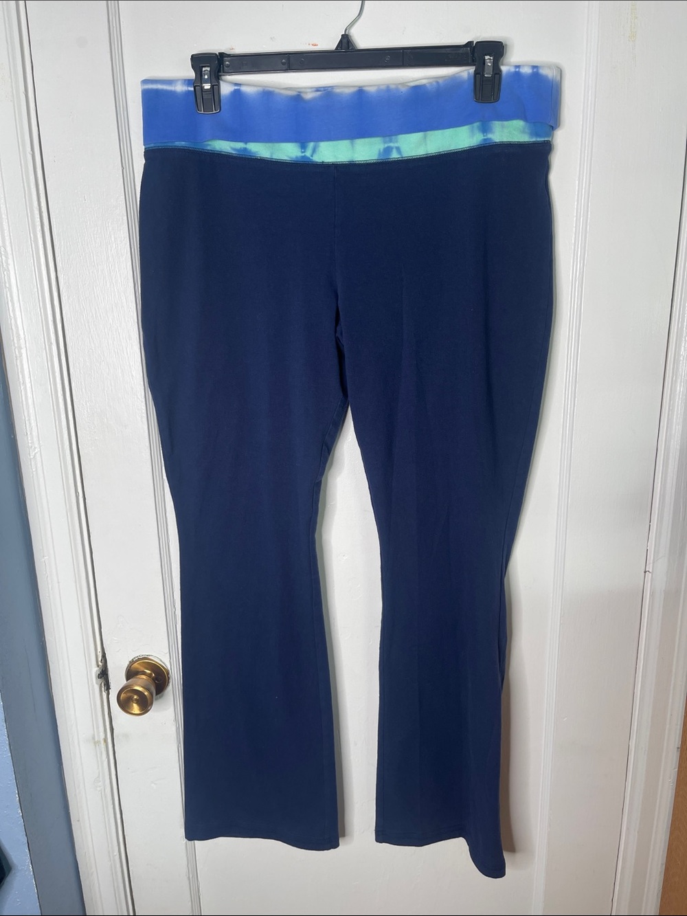 Mossimo Yoga Pants XXL Leggings Flare Fold Over Waist Tie Dye Navy Blue Cotton